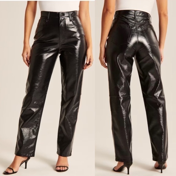 Abercrombie & Fitch Curve Love Patent Leather 90s Straight Black Pants 31/12 NWT - Picture 9 of 9